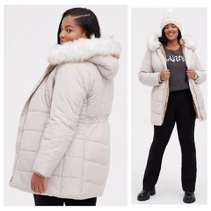 Fur Trim Fit and Flare Puffer Jacket